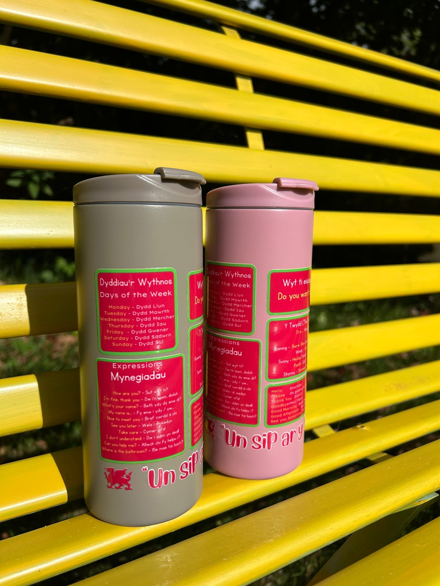 Cymraeg ar Gwpan Teithio (Welsh on a Travel Cup)
